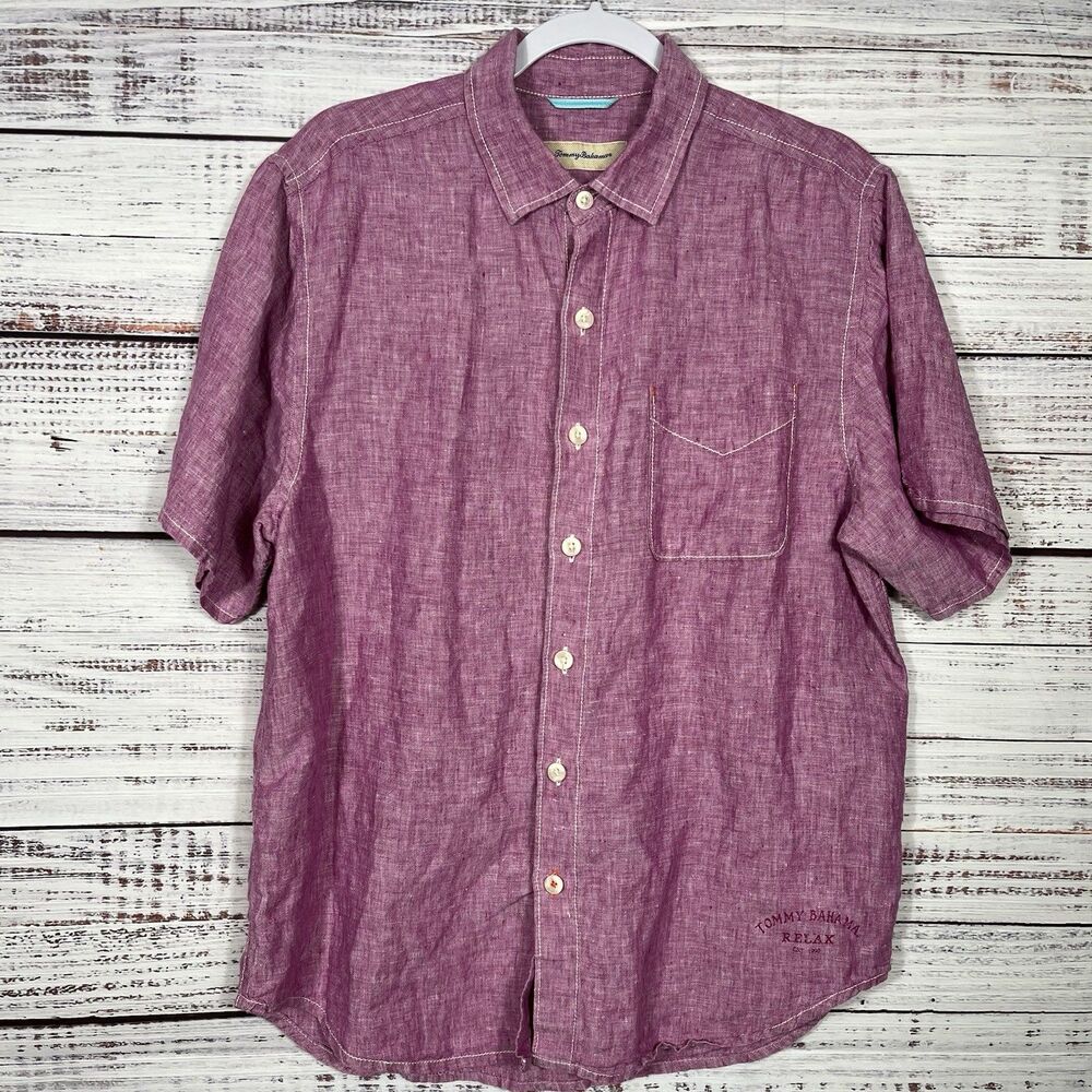 Tommy Bahama Shirt Relax Mens M Pink 100% Linen Short Sleeve Button Down Resort - Picture 2 of 13